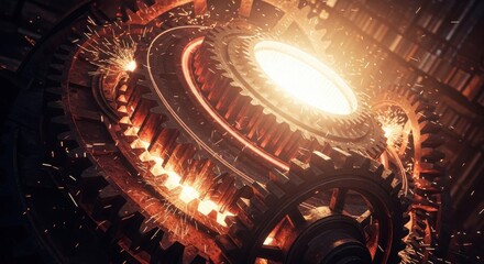 Futuristic mechanical structure with intense light source