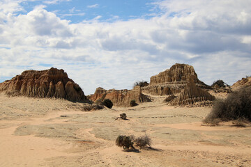 Eroded and weathered Walls of China in Mungo National Park Australia. A dry lake bed with eroded...