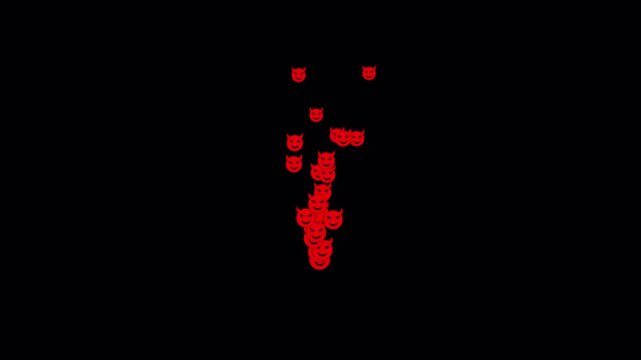 Animated red devil emojis floating from bottom to top with alpha transparency, ideal for themed videos, dark humor visuals, and expressive motion graphics.