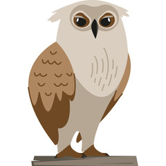 Cartoon Owl With Big Eyes Perched On A Wooden Log On A Transparent Background