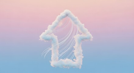 Pink and white abstract smoke cloud shape symbol in the blue sky
