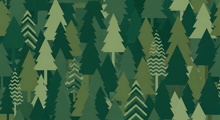 Green Forest Depiction Featuring Dense Array of Trees with Varying Shades Sizes and Styles Creating an Abstract Artistic