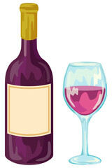 ワインボトルと注がれたワインのイラスト ベクター素材