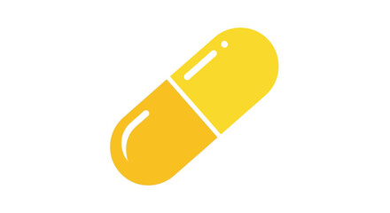 A vibrant yellow pill capsule isolated on a clean white background, symbolizing health and medicine