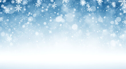 Fototapeta premium Falling snowflakes and winter bokeh lights on a blue background