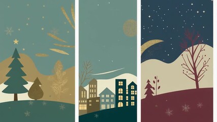 Animated Winter Holiday Storyboards: Christmas Tree, City, and Snowy Night Scene - Powered by Adobe