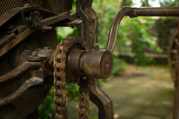 Old coffee processing machinery chain system generating power