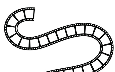 Curved film strip, movie frame path, vintage film reel border, cinema tape design, retro photography film element