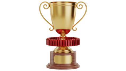 Celebrate victory with a gleaming golden trophy, showcasing achievement and success, ideal for awards ceremonies, contests, and recognizing milestones isolated on white or transparent png.