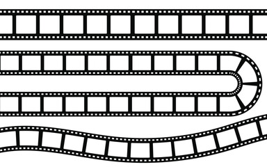 Film strip, movie reel, cinema frame, curved film path, vintage film border, photography strip design, retro movie template
