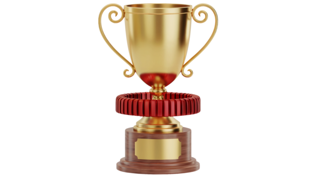 Celebrate victory with a gleaming golden trophy, showcasing achievement and success, ideal for awards ceremonies, contests, and recognizing milestones isolated on white or transparent png.