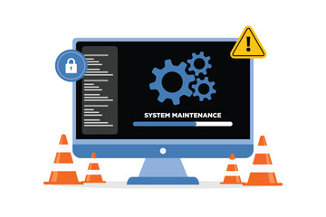 laptop system maintenance, update program and application, Installation of new Version software. Software update for laptop, device updating vector illustration