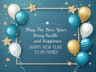 Happy New Year Family Balloons Vector Art