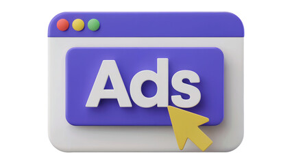 Optimize digital ads with this modern web browser interface and cursor icon; drive conversions and boost online marketing success for your business isolated on white or transparent png.