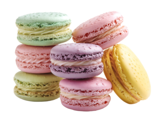 Assortment of colorful french macarons stacked