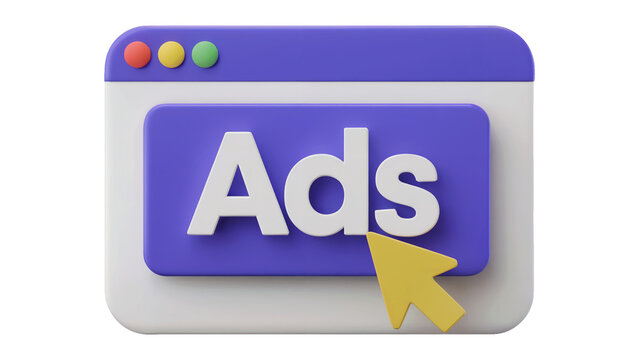 Optimize digital ads with this modern web browser interface and cursor icon; drive conversions and boost online marketing success for your business isolated on white or transparent png.