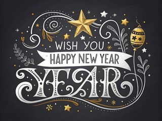 Happy New Year Typography Ornaments Vector