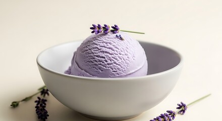 Lavender Ice Cream in White Bowl