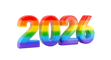 Rainbow number 2026 isolated on transparent background
