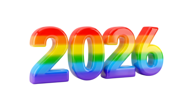 Rainbow number 2026 isolated on transparent background