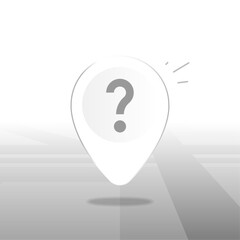 illustration of location pin with question mark, map background. unknown location, inactive GPS, disabled location permission, undetermined destination. for apps services, navigation interfaces
