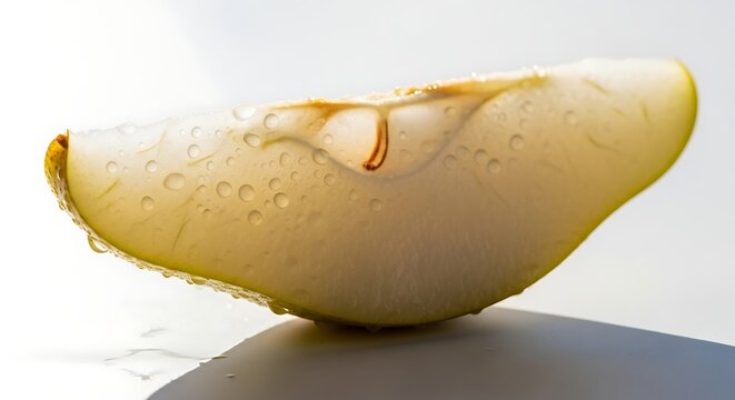 Crisp and Refreshing Green Apple Slice with Water Droplets on a Bright White Background - Powered by Adobe