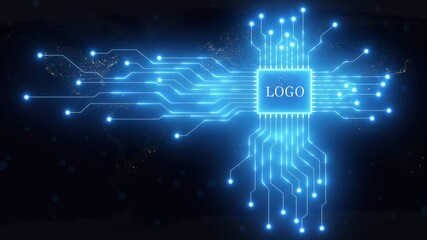 Digital Logo Network Circuit Board Connecting Global Data Flow Across World Map technology - Powered by Adobe