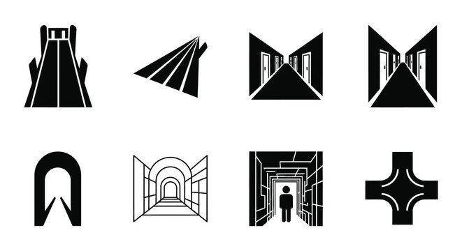 Abstract geometric shapes depicting architectural elements and perspective views