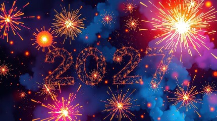 Fototapeta premium 2027 New Year's Eve Geometry Fireworks
