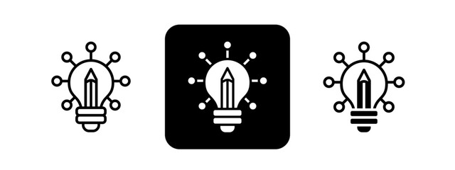 Creativity  Solid color and black line drawing vector illustration set