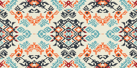 Ethnic abstract ikat art. Seamless pattern in tribal, folk embroidery, and Mexican style. Aztec geometric art ornament print. Design for carpet, wallpaper, clothing, wrapping, fabric, cover, textile