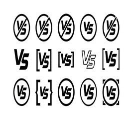 A collection of versus vs icons and symbols in various styles, representing comparison, competition, and opposition, isolated on