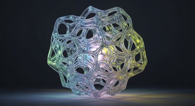 Abstract geometric sculpture with shifting rainbow lights - Powered by Adobe