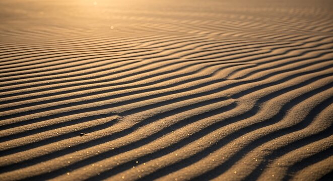 Golden sand dunes with ripples under warm sunlight