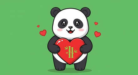 Cute Cartoon Panda Holding Red Heart Illustration.