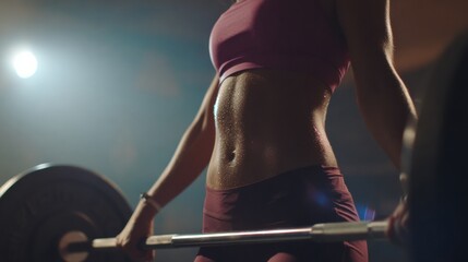 Female Athlete Performing Deadlift With Barbell in Gym, Showcasing Strength and Muscle Tension During Workout Session