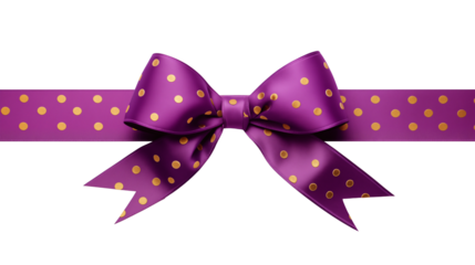 Purple bow ribbon isolated on transparent background for holiday themes, greeting cards and celebration decoration