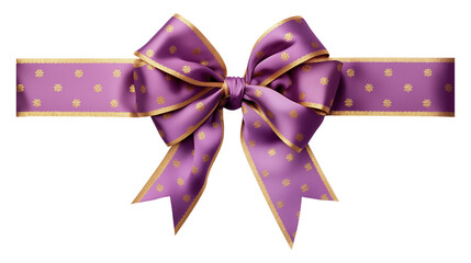 Purple bow ribbon isolated on transparent background for holiday themes, greeting cards and celebration decoration