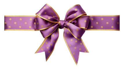 Purple bow ribbon isolated on transparent background for holiday themes, greeting cards and celebration decoration