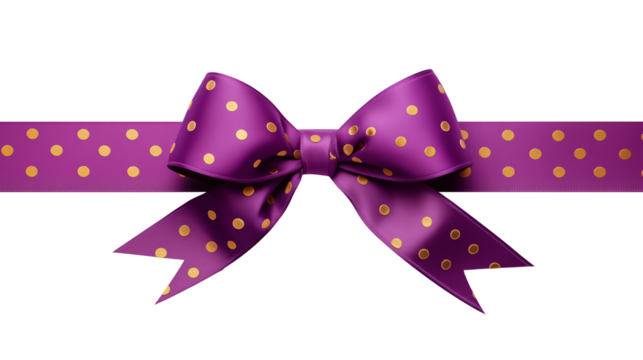 Purple bow ribbon isolated on transparent background for holiday themes, greeting cards and celebration decoration