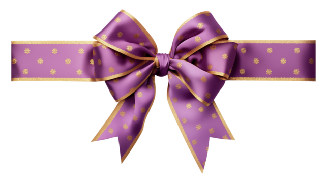 Purple bow ribbon isolated on transparent background for holiday themes, greeting cards and celebration decoration