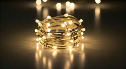 Warm glowing coiled LED string lights creating cozy festive background bokeh effect