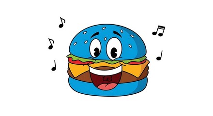Catchy burger character singing a delicious tune, perfect for food advertisements, music-themed promotions, and fun, playful branding campaigns