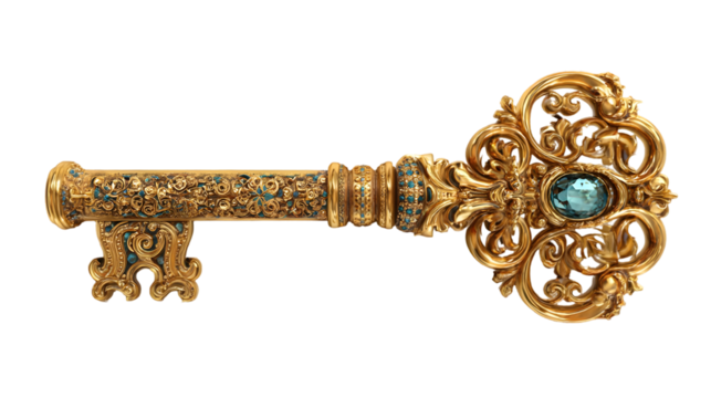 Baroque Style Gold Key with Turquoise Details
