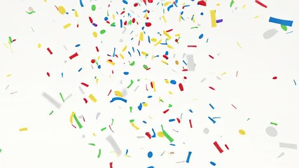 Colorful Confetti Falling on White Background for Celebration and Party.