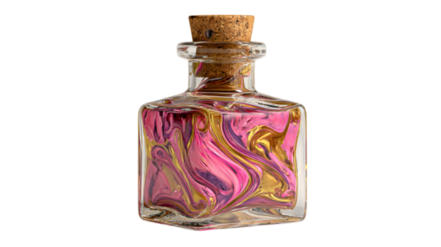 Abstract Pink and Gold Marbled Elixir in Glass Vial