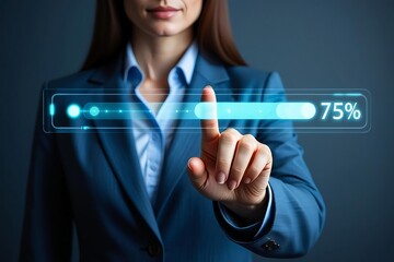 Hand of business woman or doctor pressing virtual digital screen button for future technology concept