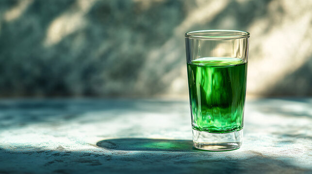 Refreshing green drink glistens in sunlight, perfect for summer relaxation or vibrant cocktail hour social media posts, a stylish lifestyle moment