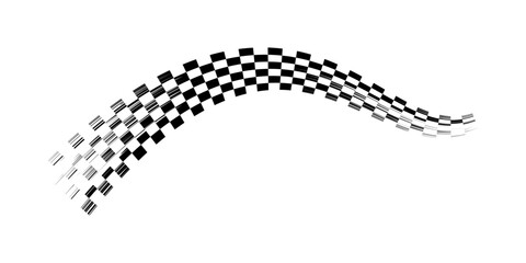 Rectangle frame with checkered print on borders. Rectangular vignette with checkerboard, race flag or chess game pattern isolated on white background. Vector graphic illistration.