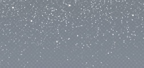 Vector illustration. Snowfall effect. Big snow falling banner with snowflakes in different sizes on a transparent background.